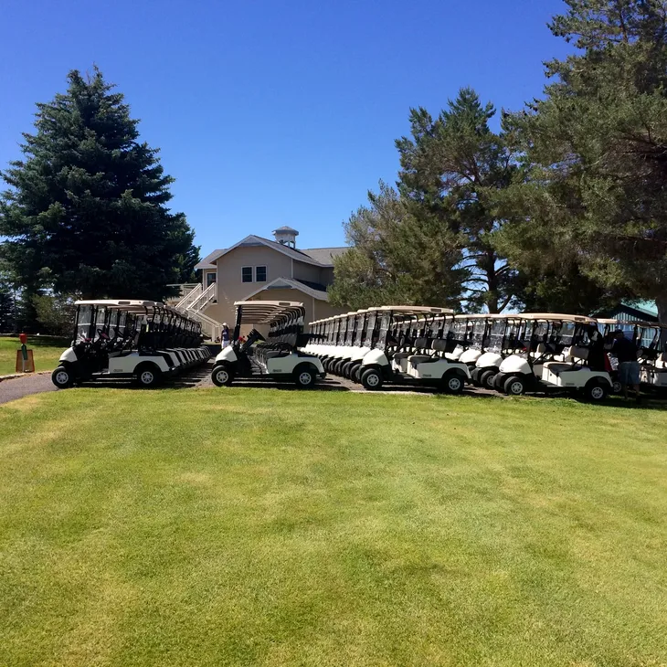 View of carts as seen from golf course